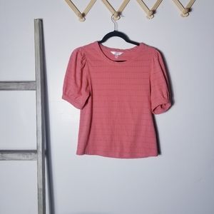 LC LAUREN CONRAD PINKISH ORANGE EYELET PUFF SLEEVE BLOUSE SIZE XS